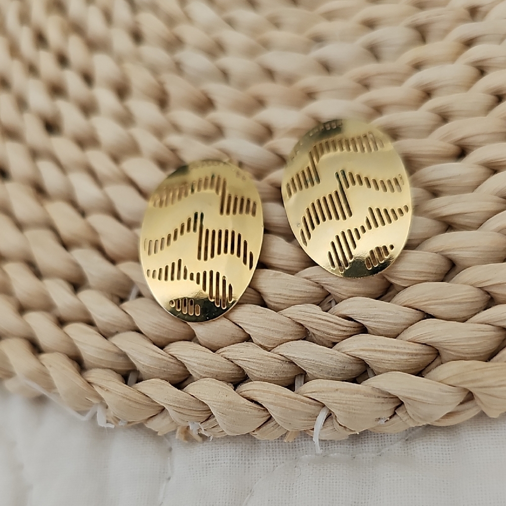 Vintage Slotted Gold Toned Pierced Earrings
